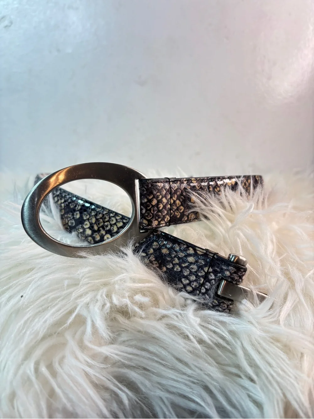 Snakeskin Belt with Silver O-Ring Buckle
